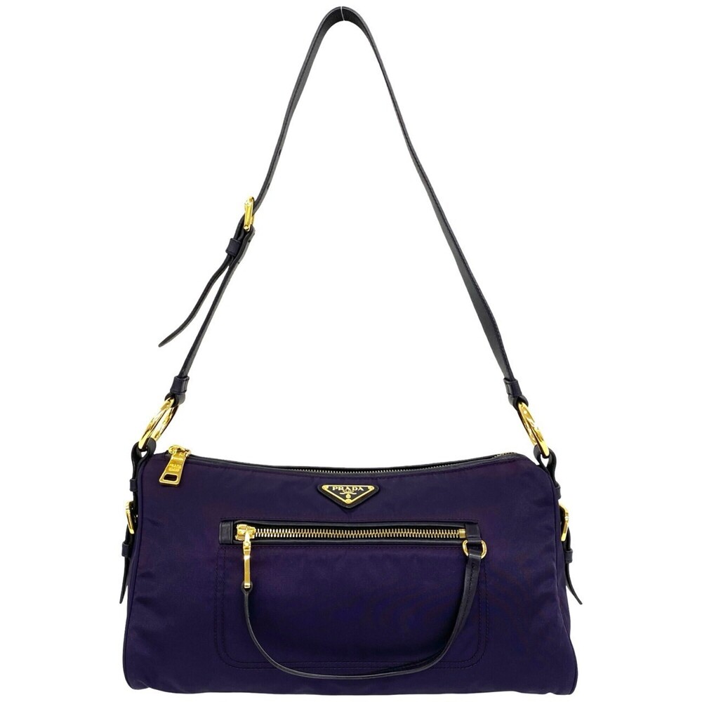 PRADA Triangle Logo Plate Hardware Tessuto Pocono Nylon Leather Semi One Shou...